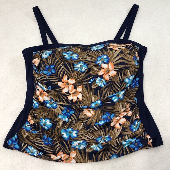 Lands End Womens 20W Tankini Swim Top Blue Floral Bandeau Padded Built-In-Bra - Picture 1 of 10